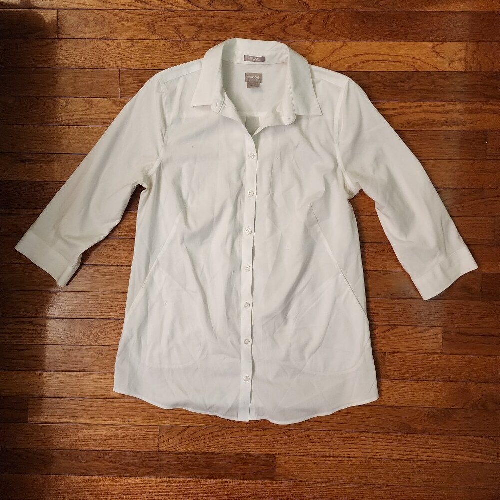 Chicos Bone Button-down 3/4 Length Sleeve Top